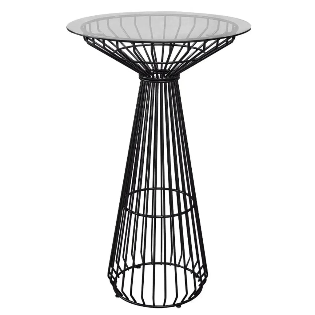 Simplistic Clear Glass Circular Iron Wireframe Bar Table