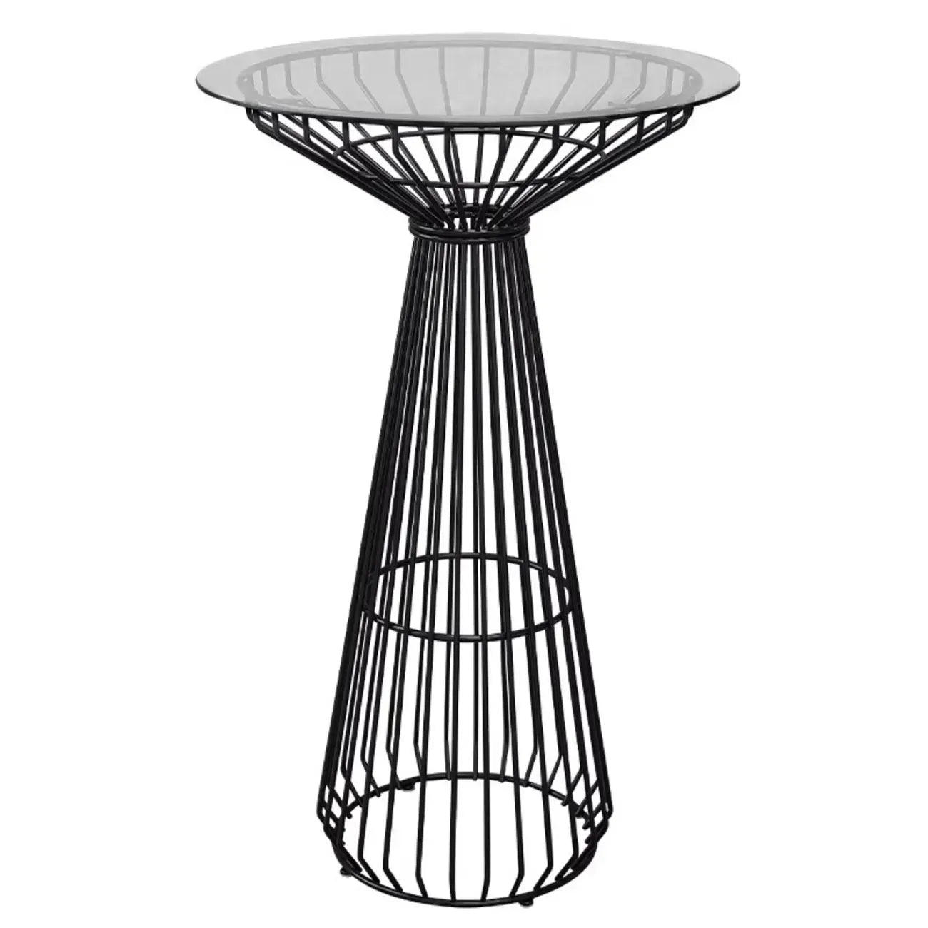 Simplistic Clear Glass Circular Iron Wireframe Bar Table