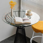Simplistic Clear Glass Circular Iron Wireframe Bar Table