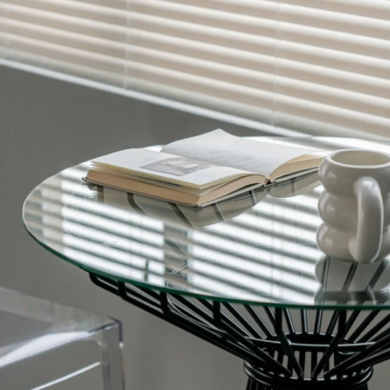 Simplistic Clear Glass Circular Iron Wireframe Bar Table