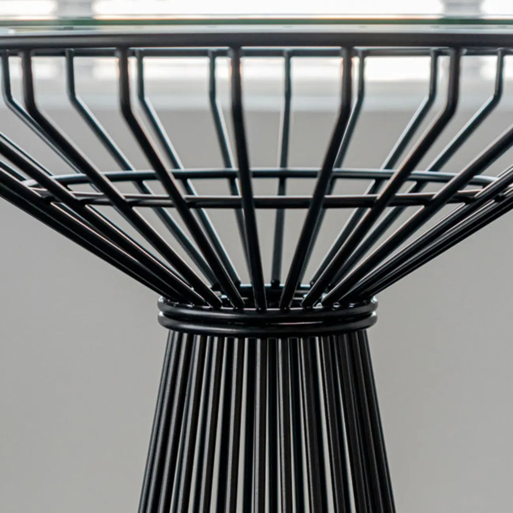 Simplistic Clear Glass Circular Iron Wireframe Bar Table