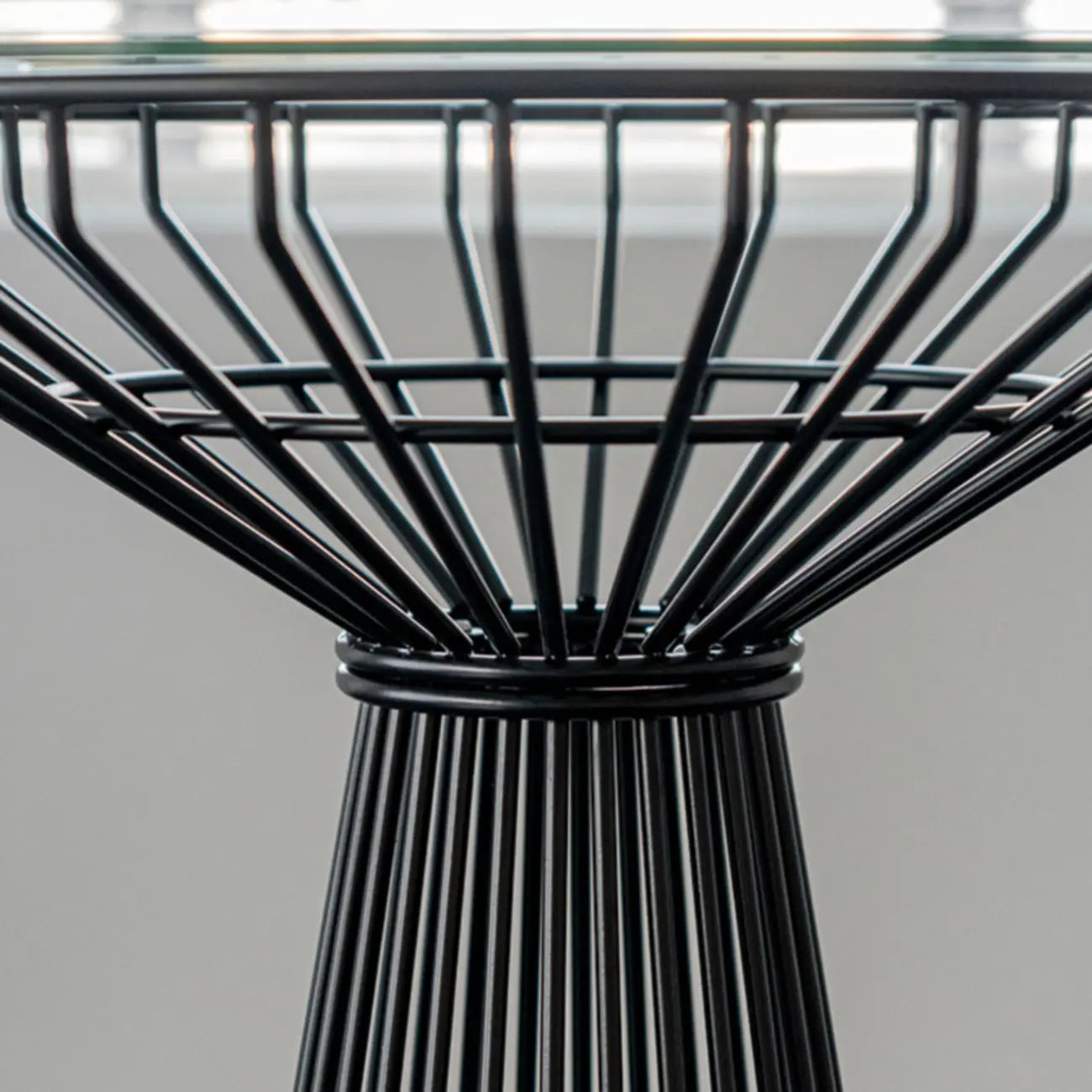 Simplistic Clear Glass Circular Iron Wireframe Bar Table