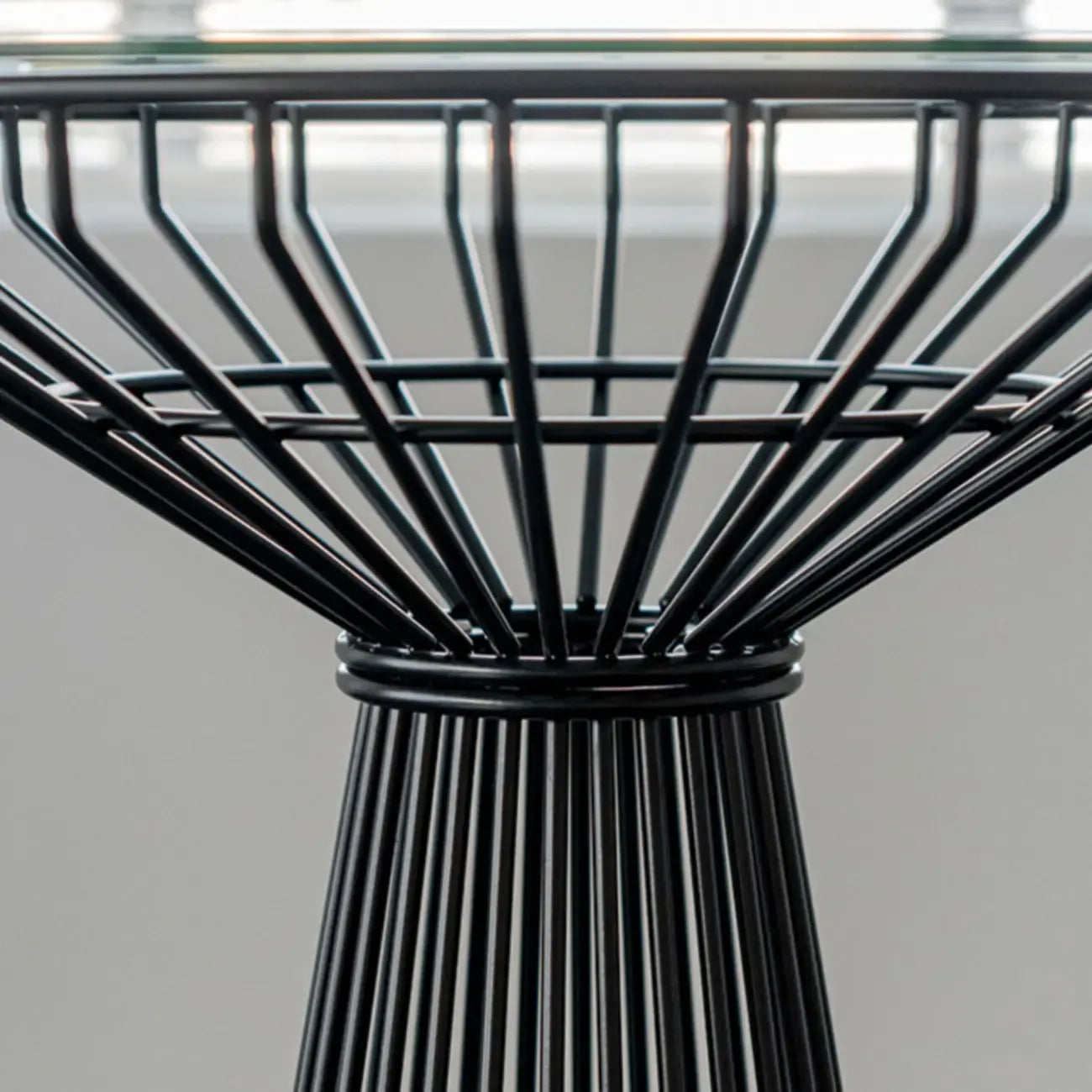 Simplistic Clear Glass Circular Iron Wireframe Bar Table