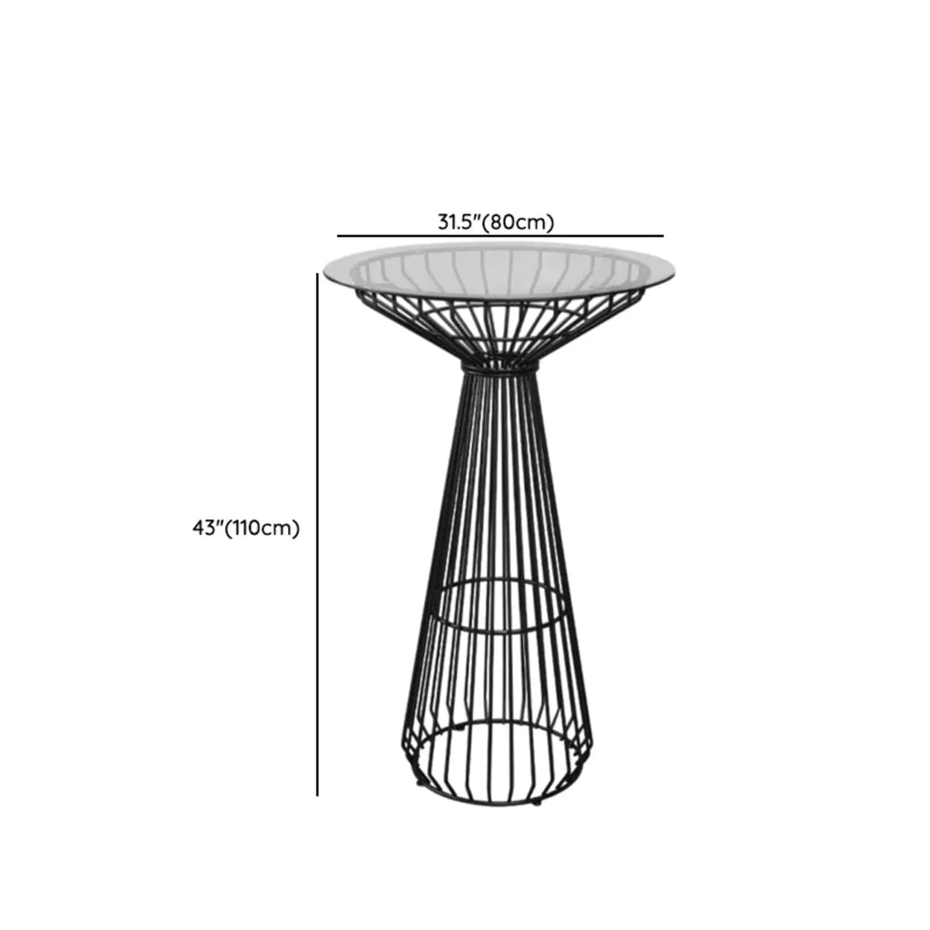 Simplistic Clear Glass Circular Iron Wireframe Bar Table
