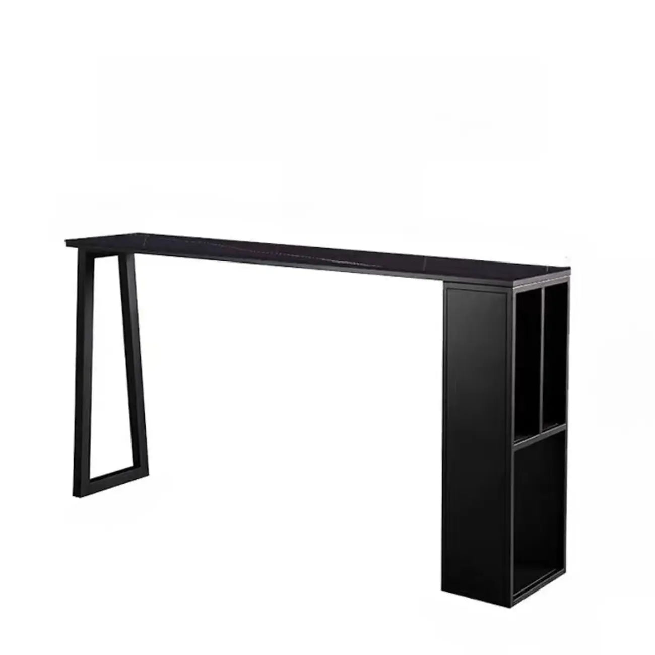 Modern White Stone Top Black Metal Bar Table with Storage