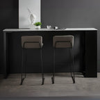 Modern White Stone Top Black Metal Bar Table with Storage
