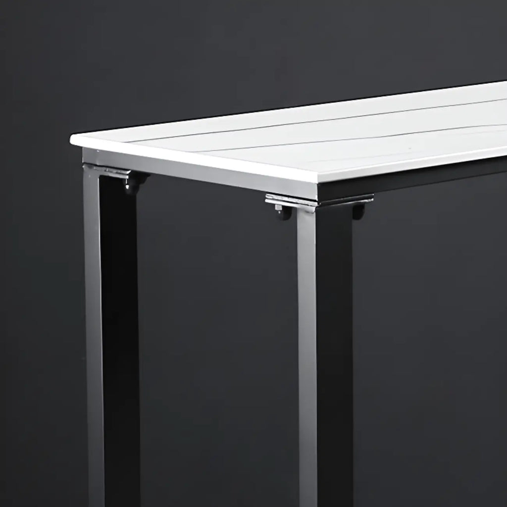 Modern White Stone Top Black Metal Bar Table with Storage