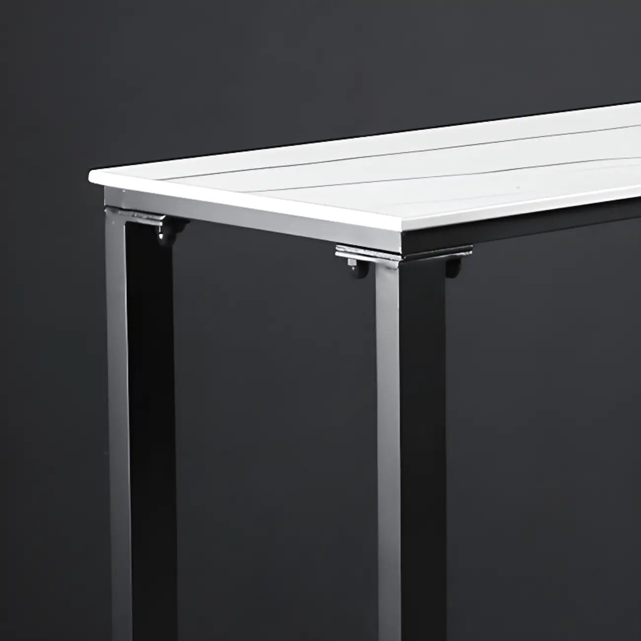 Modern White Stone Top Black Metal Bar Table with Storage