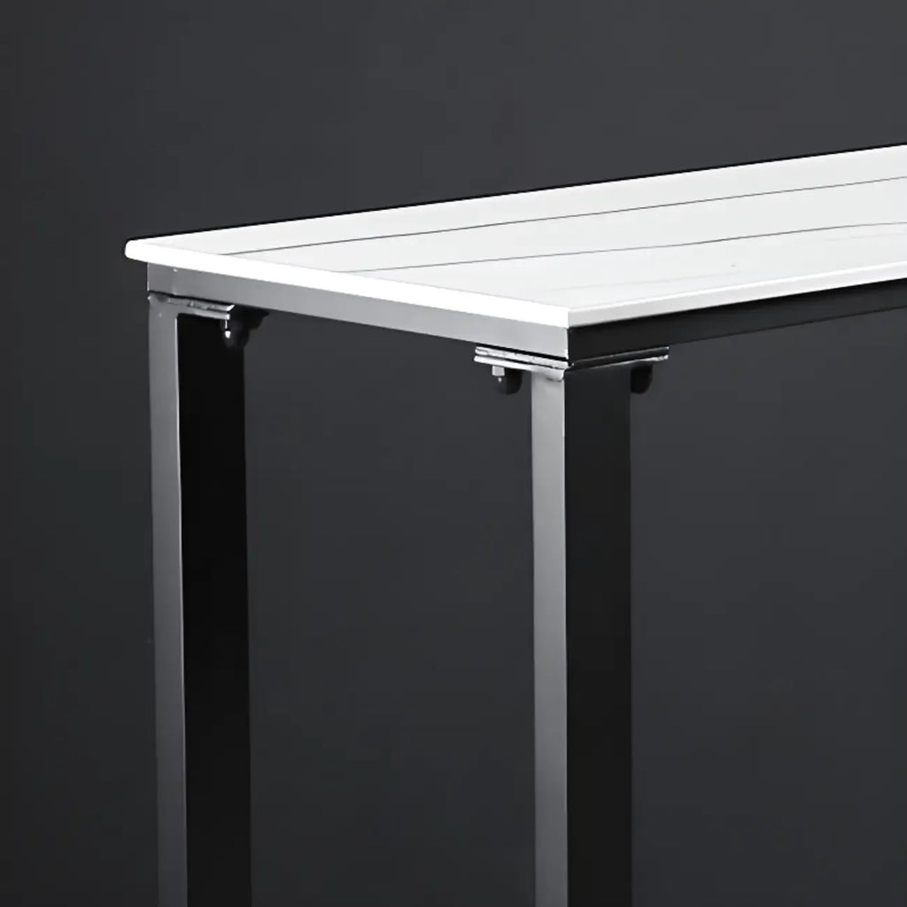 Modern White Stone Top Black Metal Bar Table with Storage