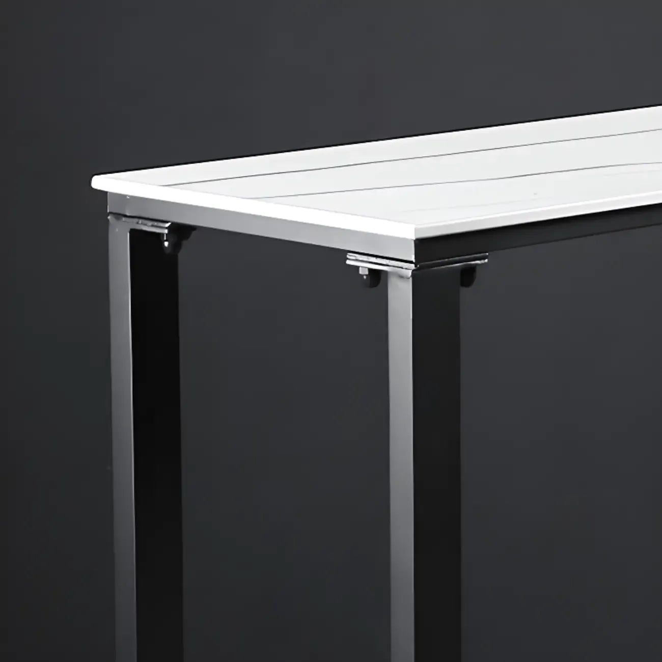 Modern White Stone Top Black Metal Bar Table with Storage