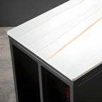 Modern White Stone Top Black Metal Bar Table with Storage