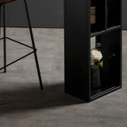 Modern White Stone Top Black Metal Bar Table with Storage