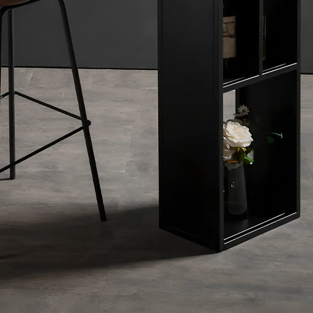 Modern White Stone Top Black Metal Bar Table with Storage