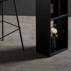 Modern White Stone Top Black Metal Bar Table with Storage