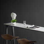 Modern White Stone Top Black Metal Bar Table with Storage