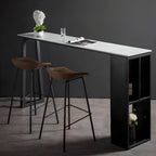 Modern White Stone Top Black Metal Bar Table with Storage