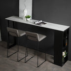 Modern White Stone Top Black Metal Bar Table with Storage