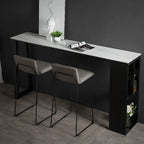 Modern White Stone Top Black Metal Bar Table with Storage