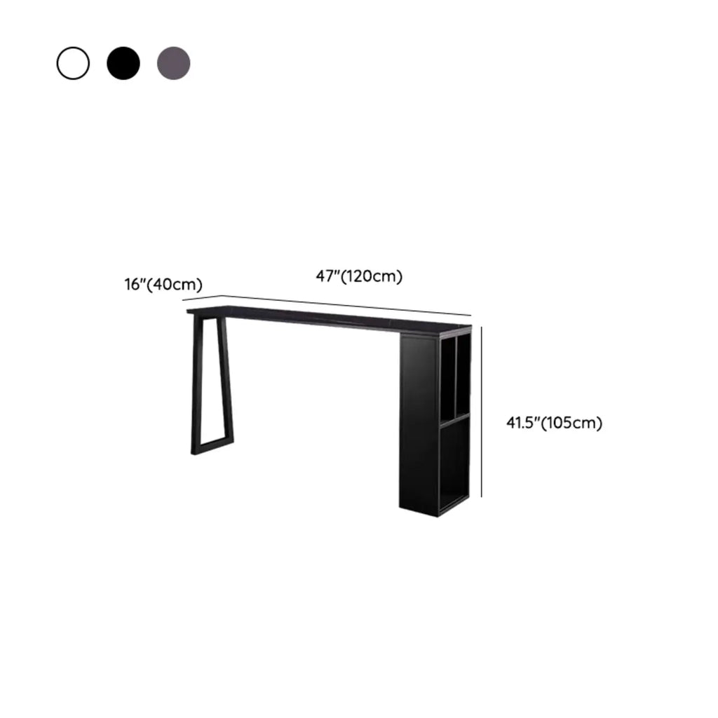 Modern White Stone Top Black Metal Bar Table with Storage