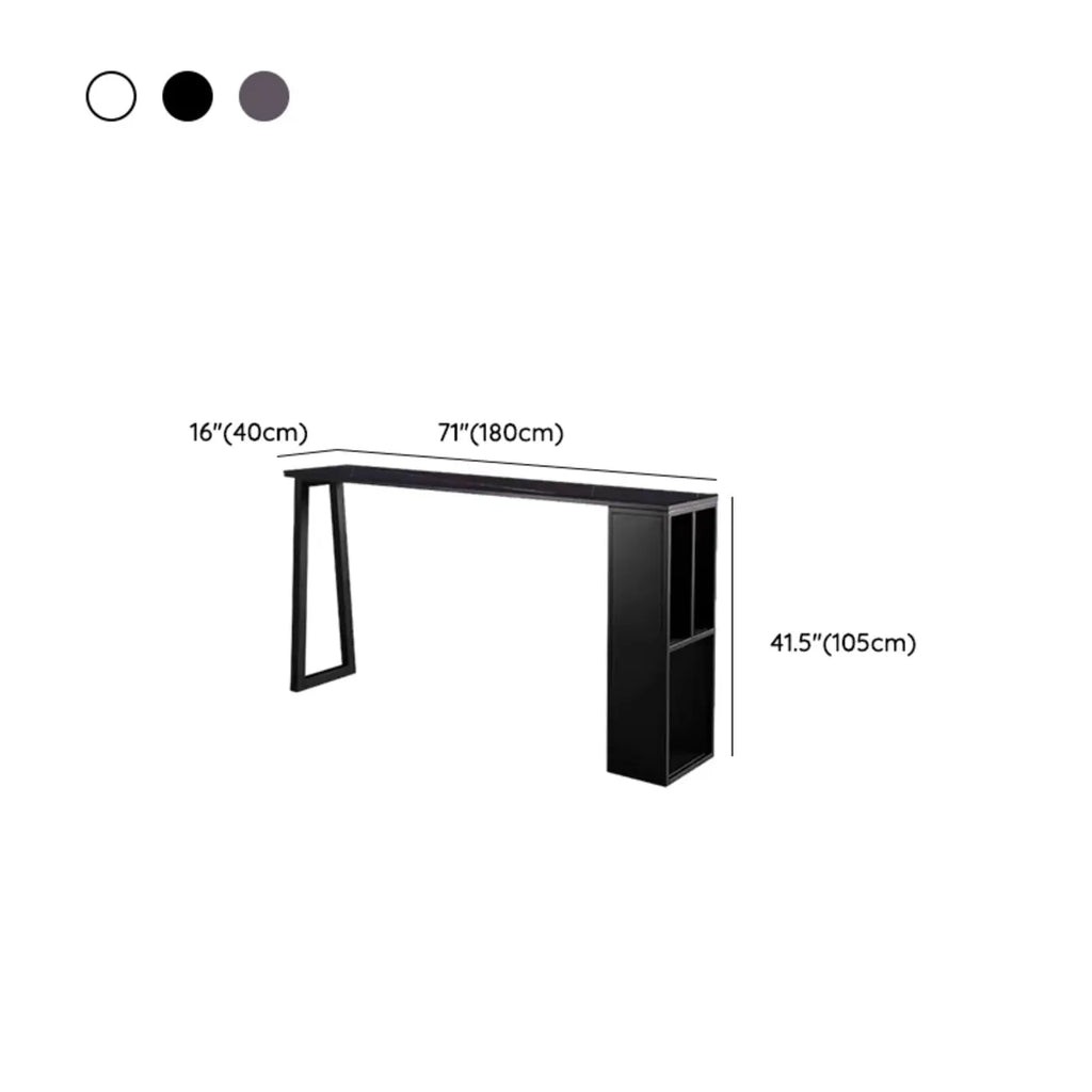 Modern White Stone Top Black Metal Bar Table with Storage