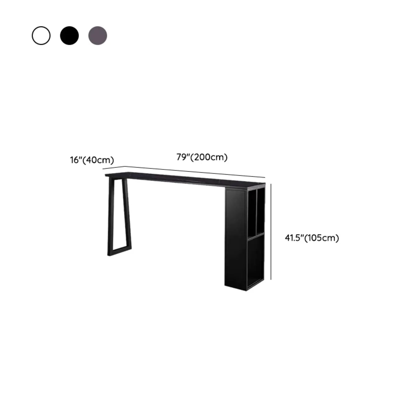 Modern White Stone Top Black Metal Bar Table with Storage