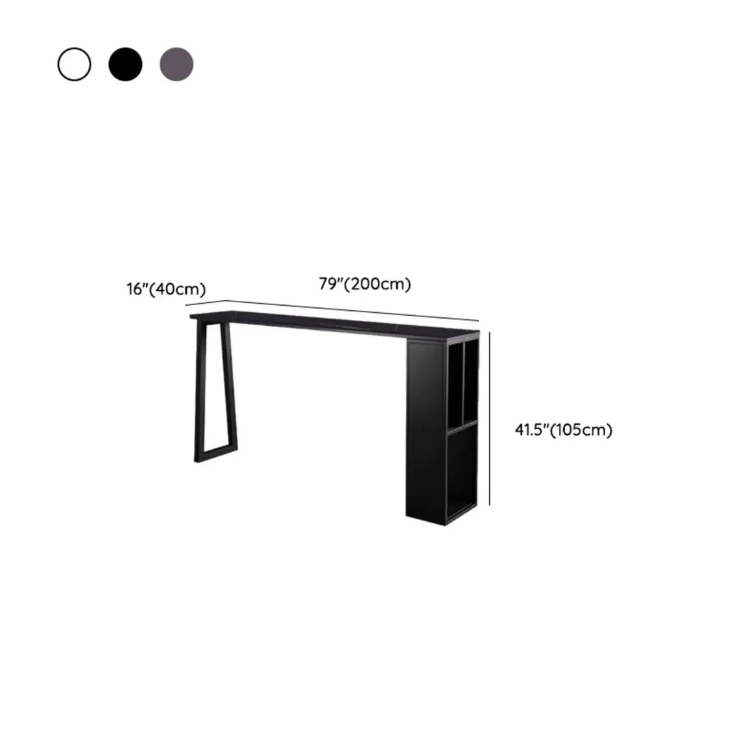 Modern White Stone Top Black Metal Bar Table with Storage