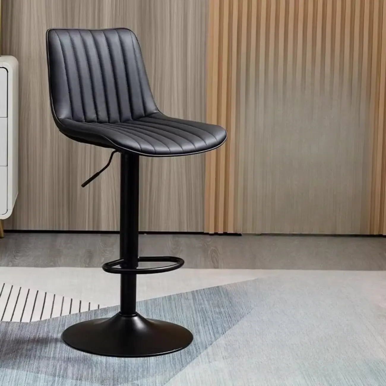 Modern Leather Upholstered Swivel Bar Stools Height Adjustable