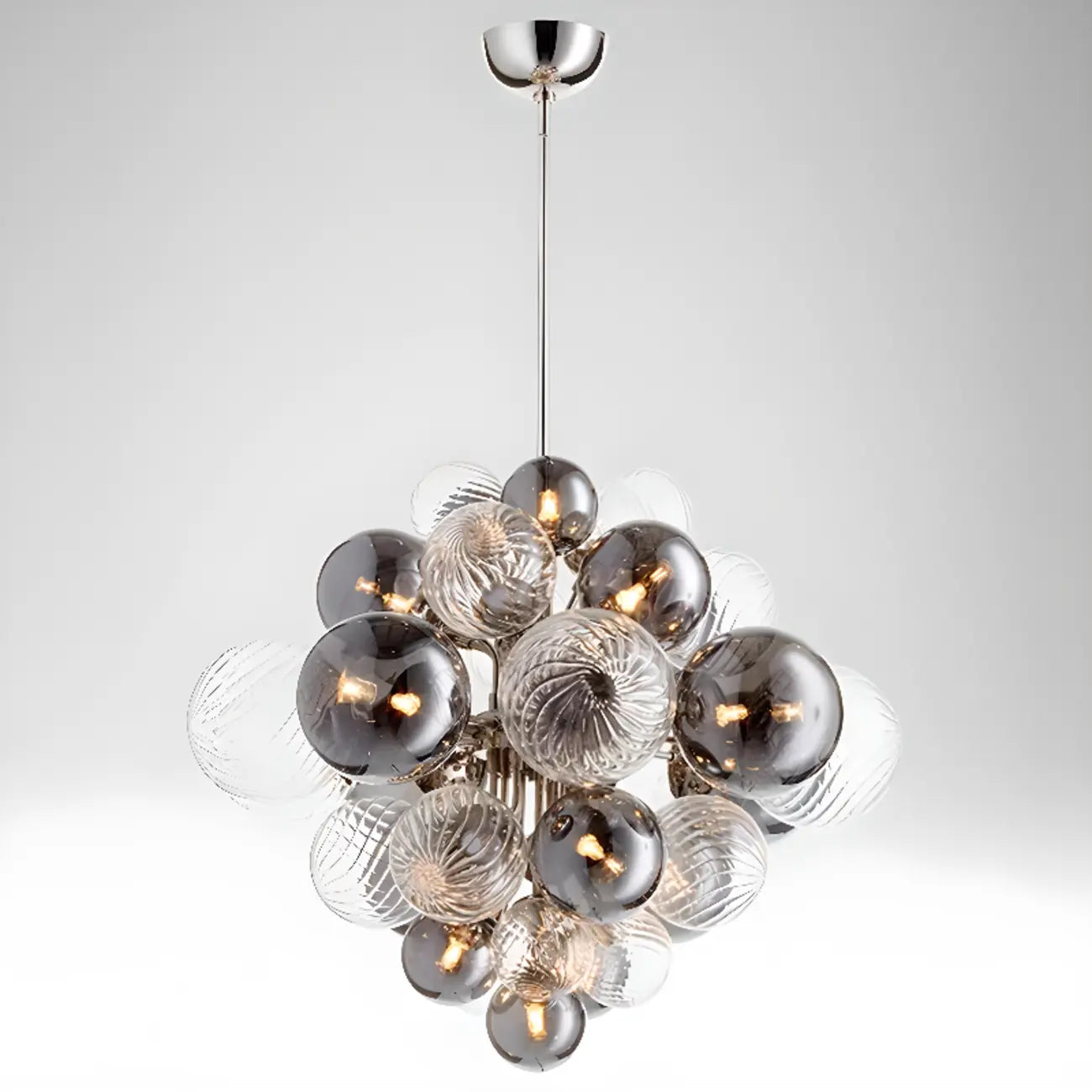 Contemporary Cluster Grey Globe Glass Chandelier