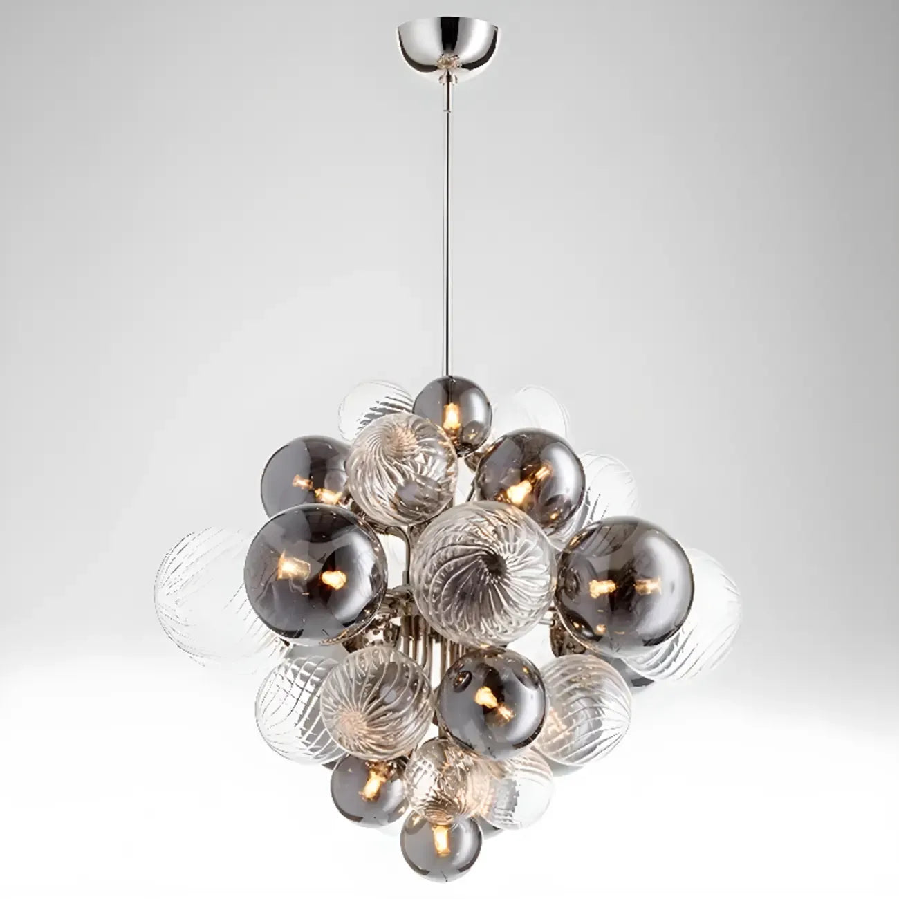 Contemporary Cluster Grey Globe Glass Chandelier
