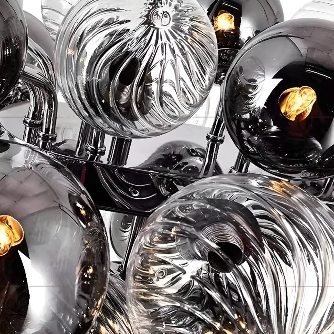 Contemporary Cluster Grey Globe Glass Chandelier