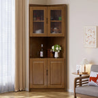 Classic Nut-Brown Wood Groove Handle Corner Storage Cabinet
