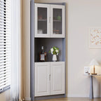 Classic Nut-Brown Wood Groove Handle Corner Storage Cabinet