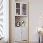 Classic Nut-Brown Wood Groove Handle Corner Storage Cabinet