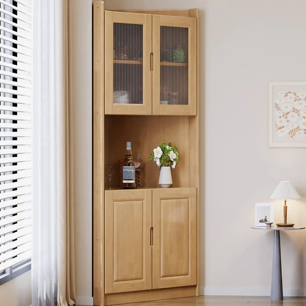 Classic Nut-Brown Wood Groove Handle Corner Storage Cabinet