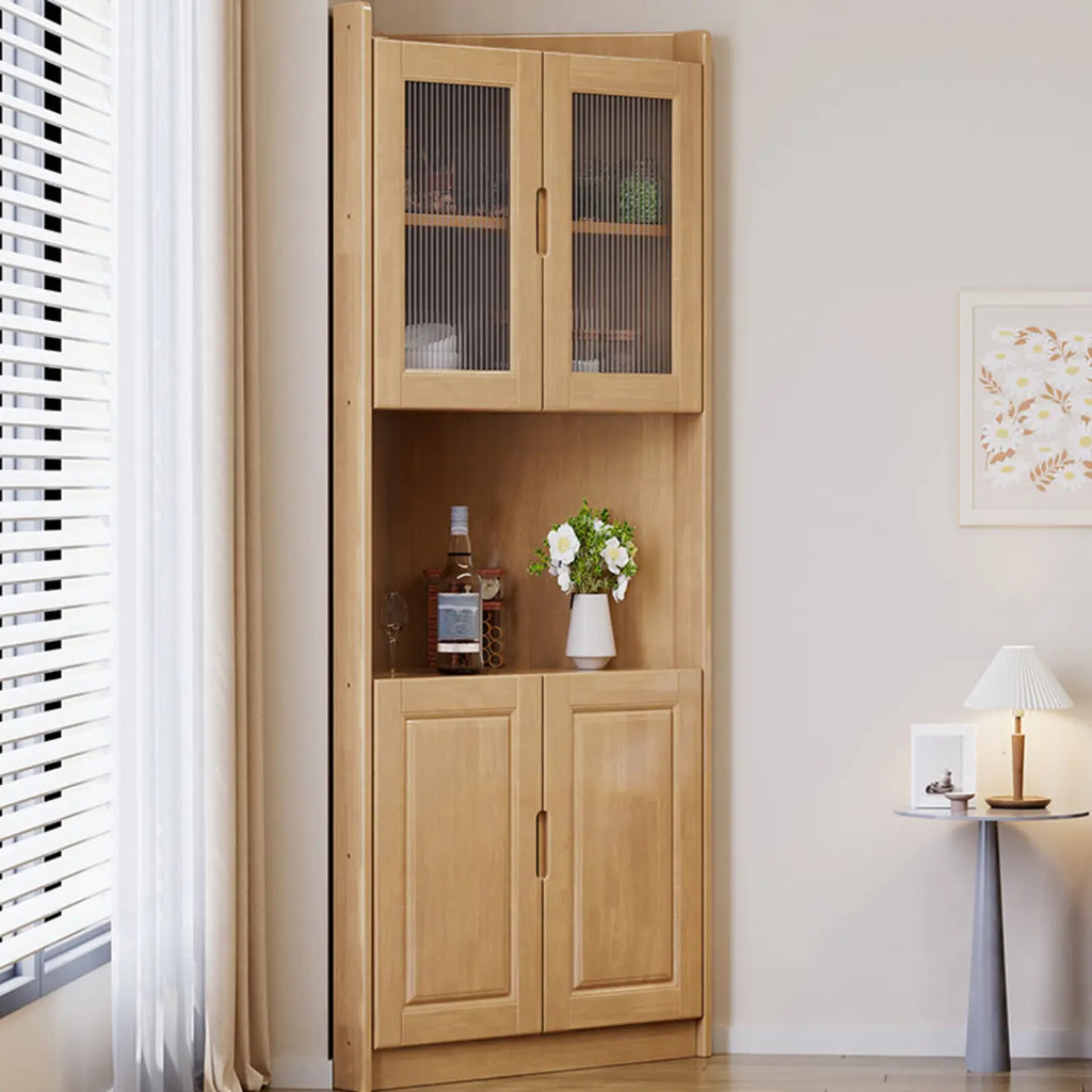 Classic Nut-Brown Wood Groove Handle Corner Storage Cabinet