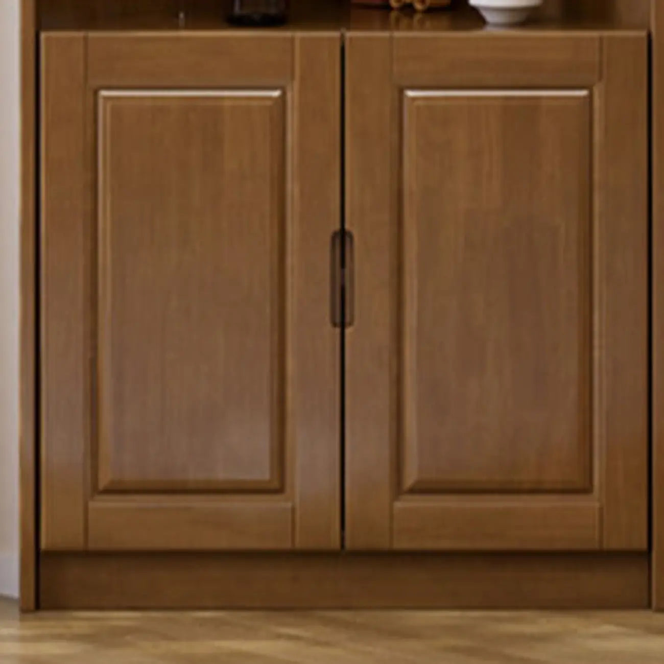 Classic Nut-Brown Wood Groove Handle Corner Storage Cabinet