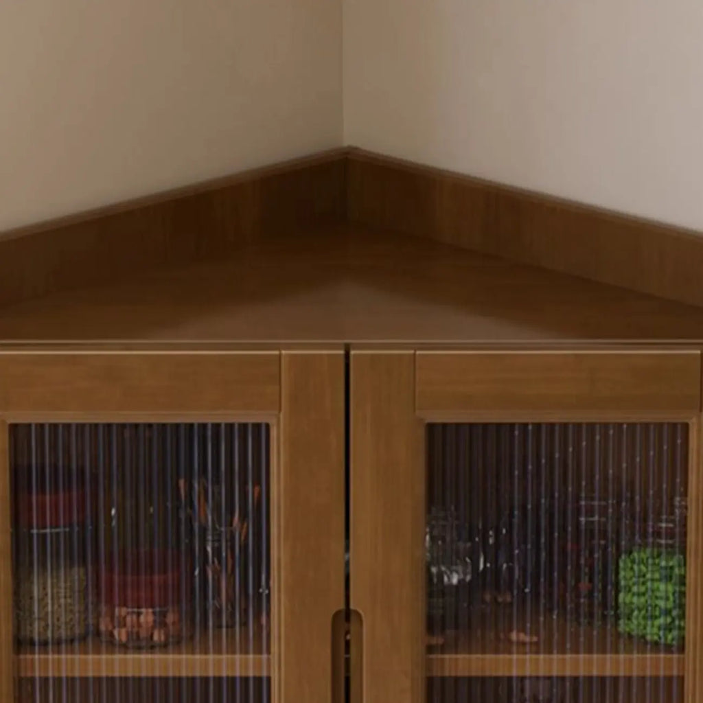 Classic Nut-Brown Wood Groove Handle Corner Storage Cabinet