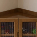 Classic Nut-Brown Wood Groove Handle Corner Storage Cabinet