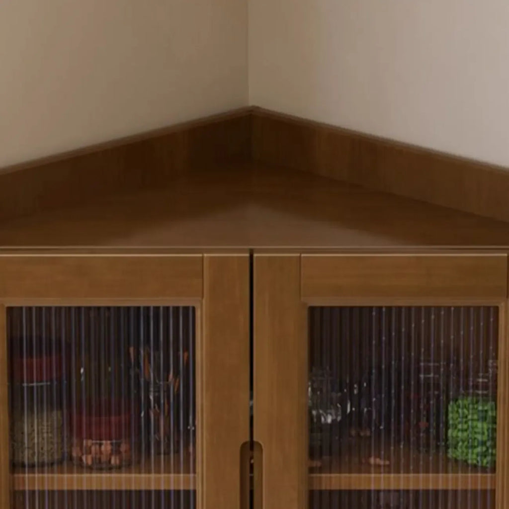 Classic Nut-Brown Wood Groove Handle Corner Storage Cabinet