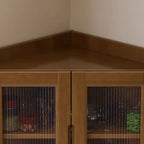 Classic Nut-Brown Wood Groove Handle Corner Storage Cabinet