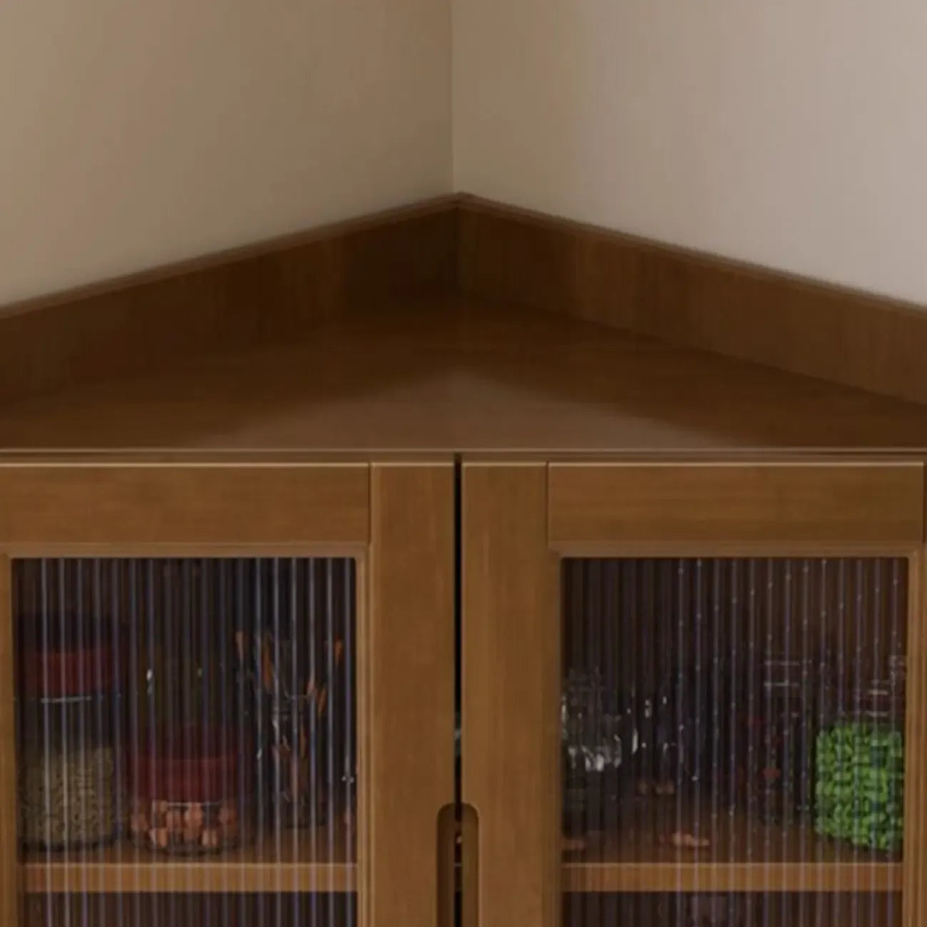 Classic Nut-Brown Wood Groove Handle Corner Storage Cabinet