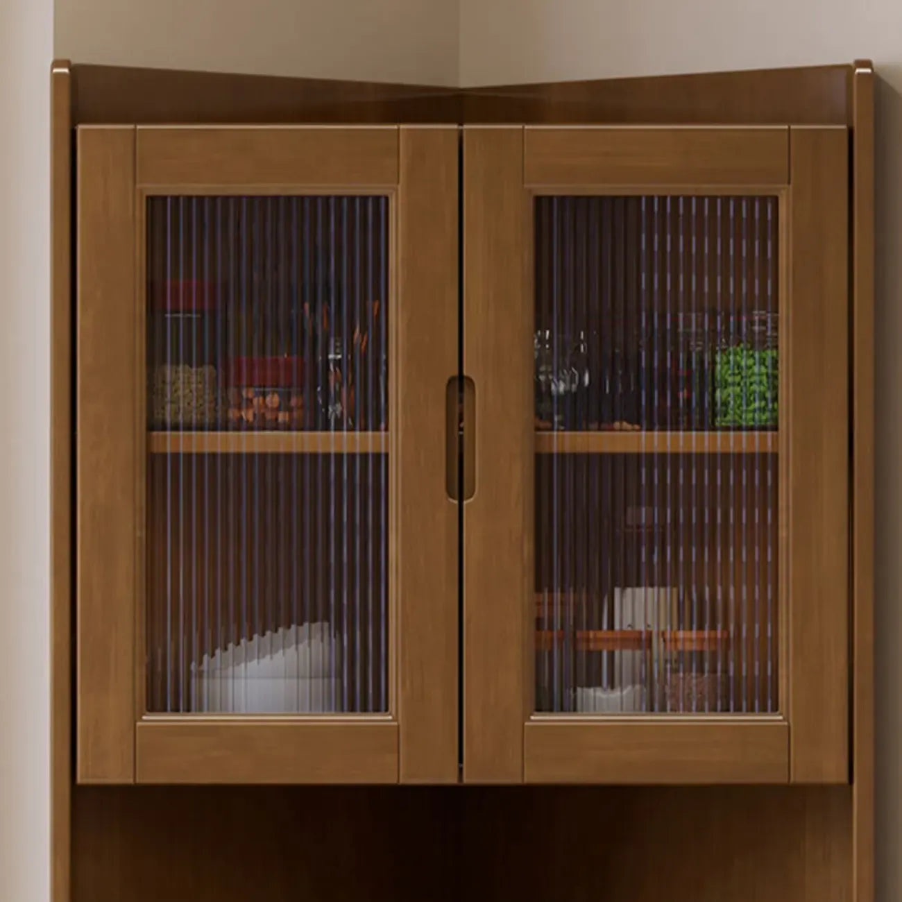 Classic Nut-Brown Wood Groove Handle Corner Storage Cabinet