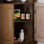 Classic Nut-Brown Wood Groove Handle Corner Storage Cabinet