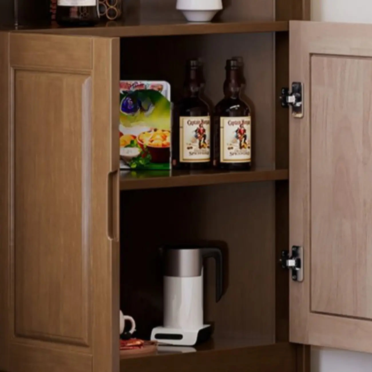 Classic Nut-Brown Wood Groove Handle Corner Storage Cabinet