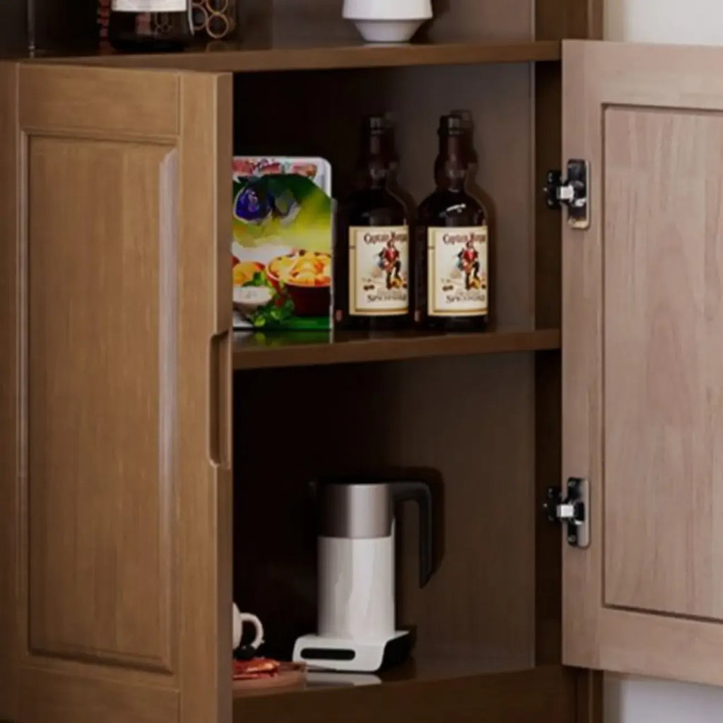 Classic Nut-Brown Wood Groove Handle Corner Storage Cabinet