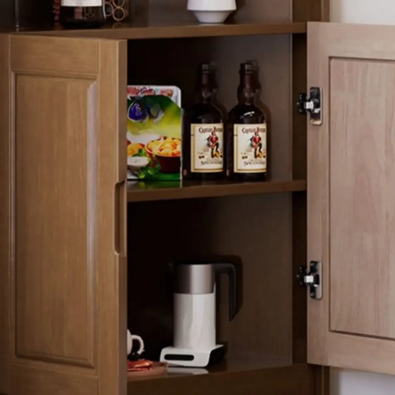 Classic Nut-Brown Wood Groove Handle Corner Storage Cabinet