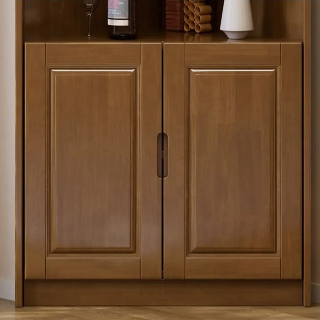 Classic Nut-Brown Wood Groove Handle Corner Storage Cabinet