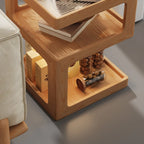 3 Tiers Square Wood Glass Top Open Storage Side Table