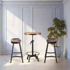 Adjustable Height Industrial Wood Iron Pedestal Bar Table