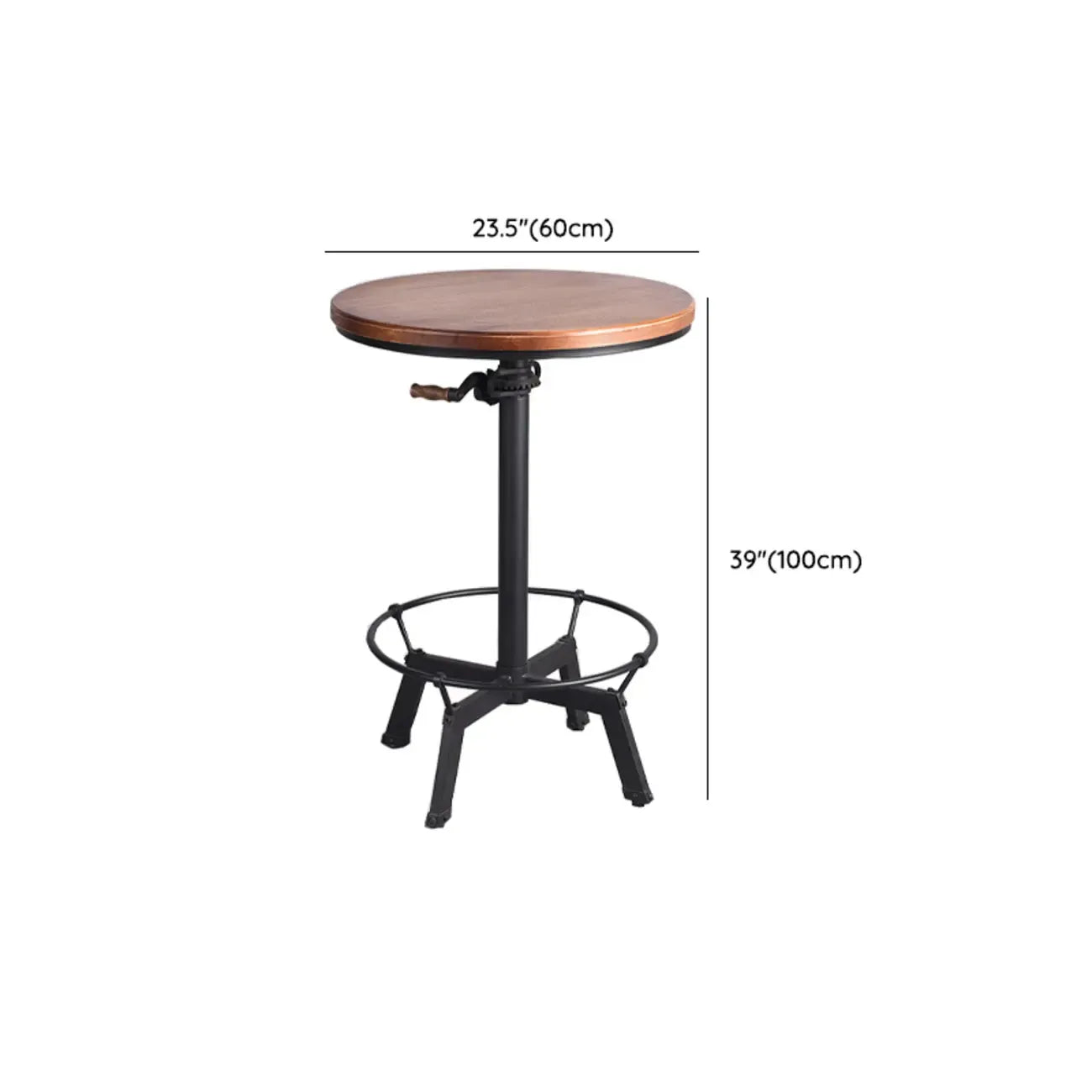 Adjustable Height Industrial Wood Iron Pedestal Bar Table